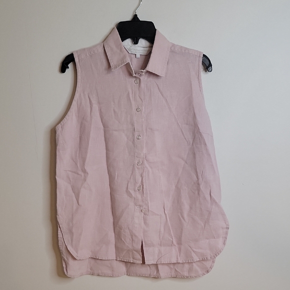 Crown Linen Designs Sleeveless Button-Up Top 100% Linen Size Small - Picture 1 of 5